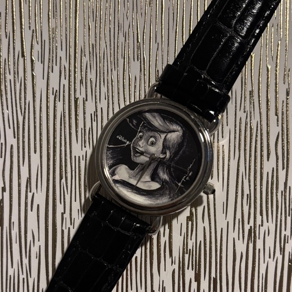 Disney Accessories - Disney “Ariel” Silver Dial Watch with Black Strap alligator pattern